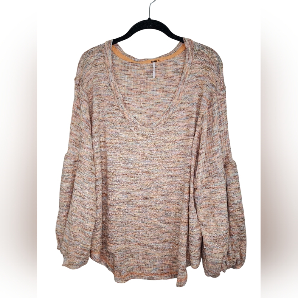 FREE PEOPLE Happy Day Boho Knit Puff Sleeve Sweater, size S - Picture 3 of 10